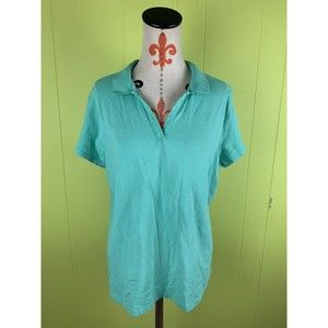 ST John's Bay women polo t-shirt Sz IX Aqua Green Short Sleeve Cotton Blend